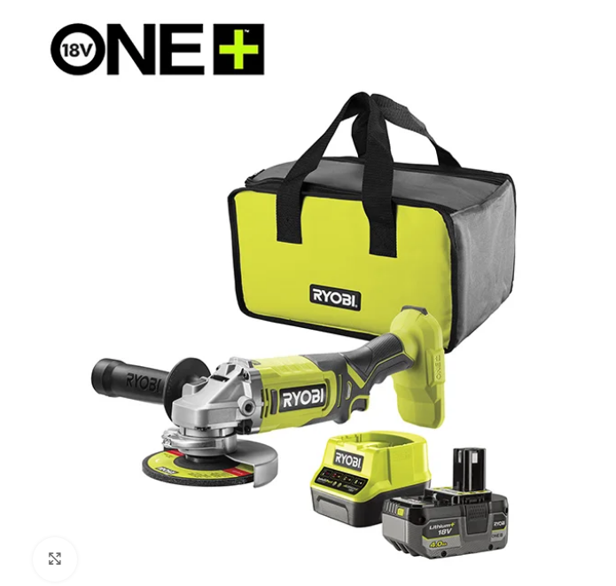 Set aku. ugaona brusilica (125mm) + punjač+ baterija 4Ah (18V ONE+™) – RYOBI RAG18125-1C40S